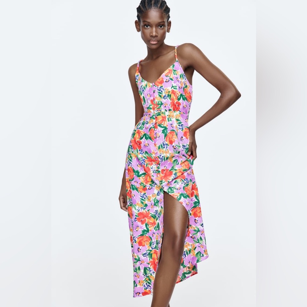 RARE Zara Linen Blend Floral Midi Dress (size M)